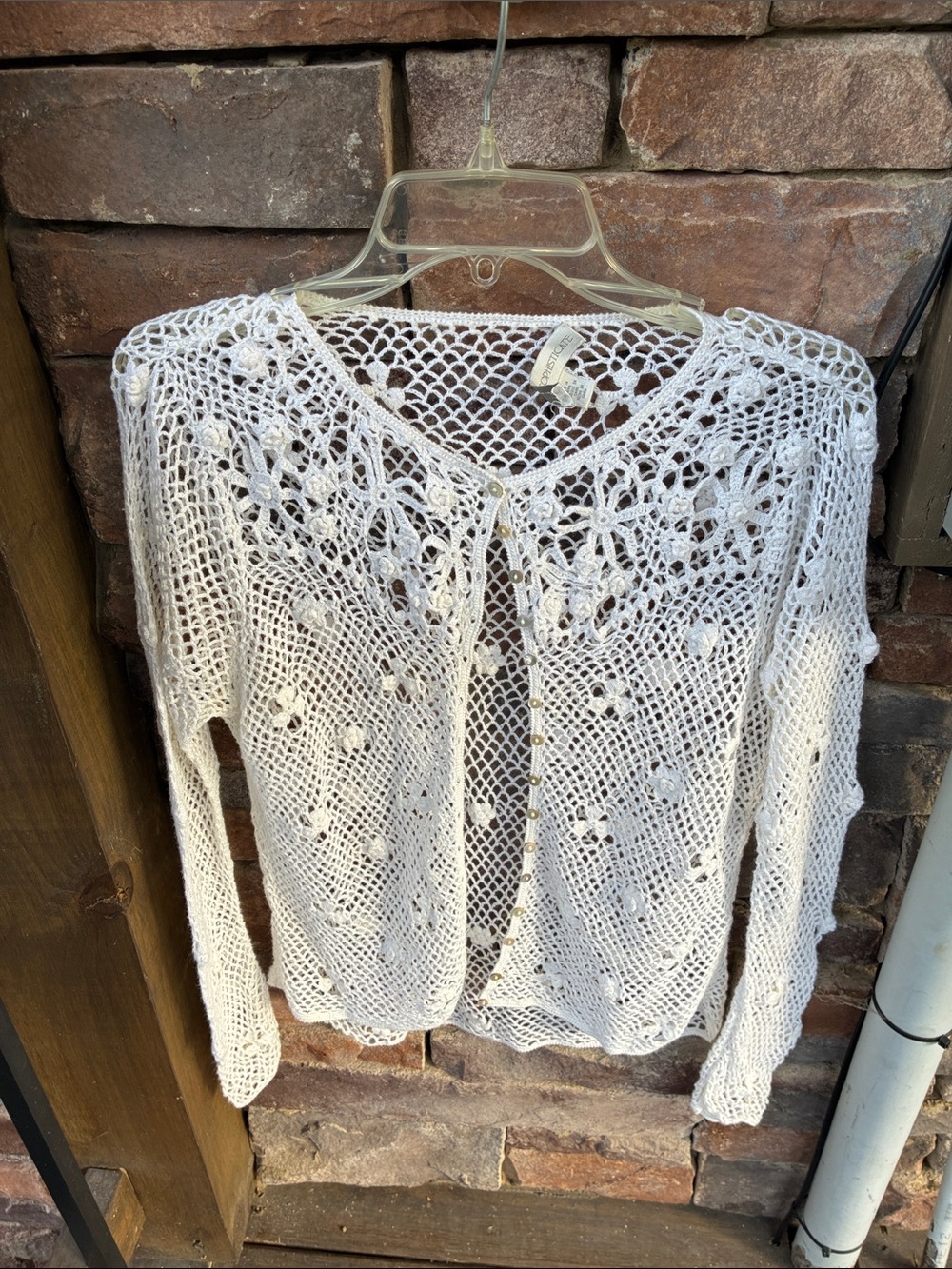 Petite Sophisticate White Crochet Openwork Cardigan